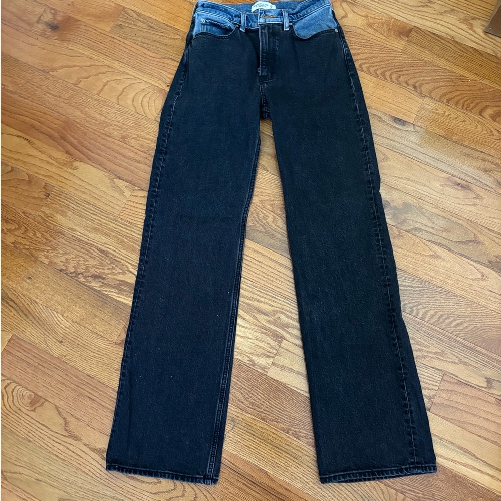 High-Rise Straight Leg Jeans - Black ambercrombie